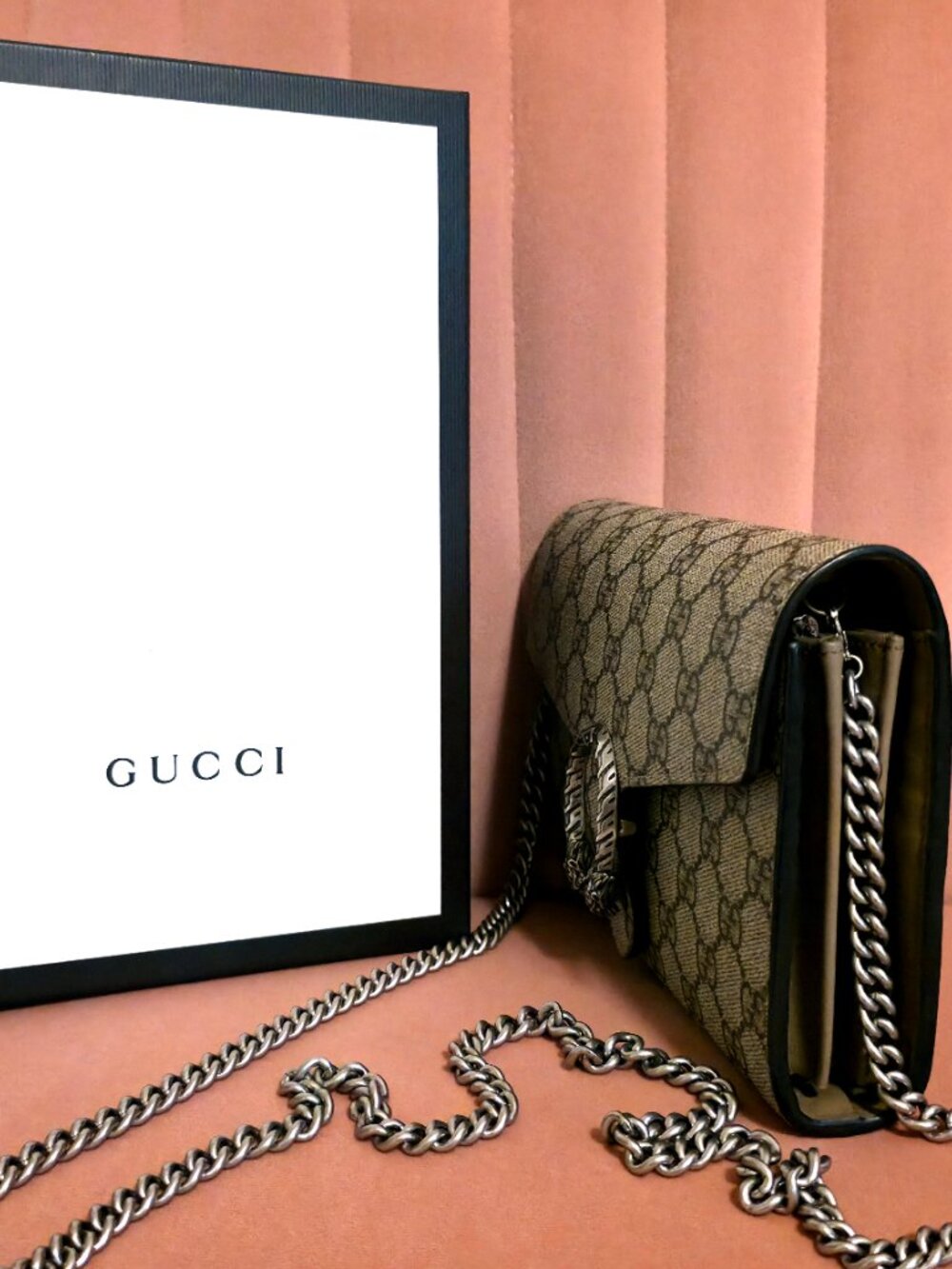 GG Supreme Monogram Dionysus Chain Wallet Beige Taupe - Picture 4 of 11